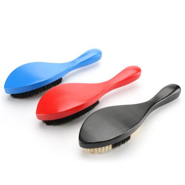 Three Marathon Wave Brushes with oval heads and handles, arranged side by side. The brushes are colored blue, red, and black—perfect tools for any barber in Bartow.